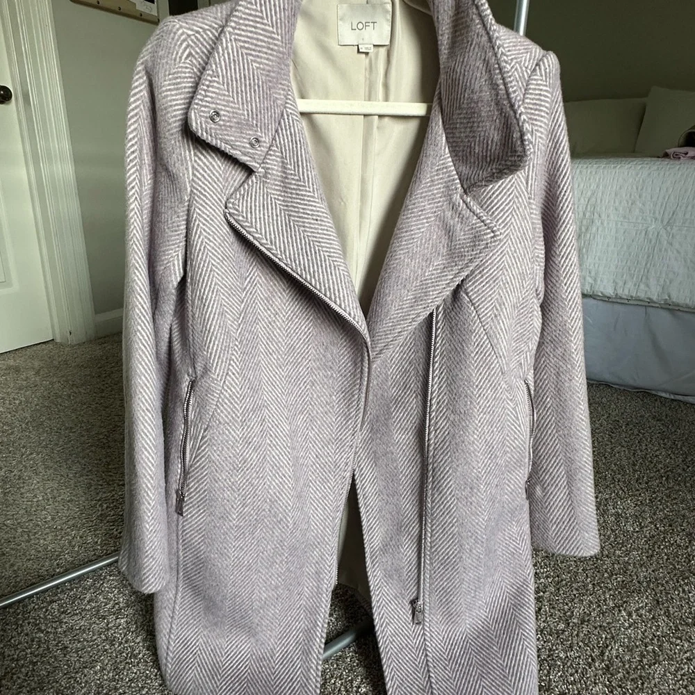 LOFT Women's Lilac and White Herringbone Trench Coat - Picture 1 of 4